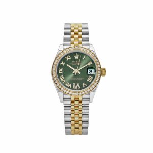 Datejust 31 278383RBR 'Ladies' Yellow Gold Stainless Steel Green Roman Dial Diamond Bezel