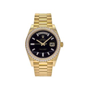 Day-Date 40 228348RBR Yellow Gold Diamond Bezel Black Onyx Dial (2025)