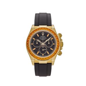 Daytona 116588SACO Yellow Gold Orange Sapphire Bezel Black Diamond Dial