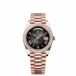 Day-Date 40 228235 Rose Gold Black Dial Diamond Bezel