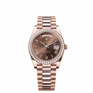 Day-Date 40 228235 Rose Gold Chocolate Roman Dial Diamond Bezel