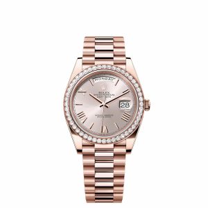 Day-Date 40 228235 Rose Gold Sundust Roman Dial Diamond Bezel