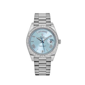 Day-Date 40 228396TBR Platinum Ice Blue Roman Dial Diamond Bezel