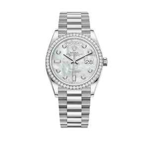 Day-Date 36 128349RBR White Gold Diamond Bezel Mother of Pearl Diamond Dial