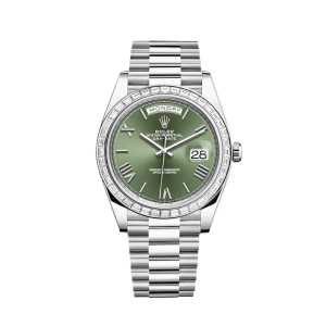 Day-Date 40 228396TBR Platinum Olive Green Dial Diamond Bezel