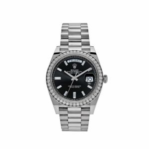 Day-Date 40 228349RBR White Gold Diamond Bezel Black Dial (2024)