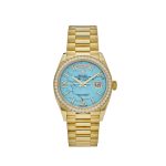 Day-Date 36 128348RBR Yellow Gold Diamond Bezel Turquoise Diamond Dial